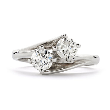 Round Brilliant Cut 2-stone Diamond Ring 1.05ct F-G SI1 WGI 18K White Gold