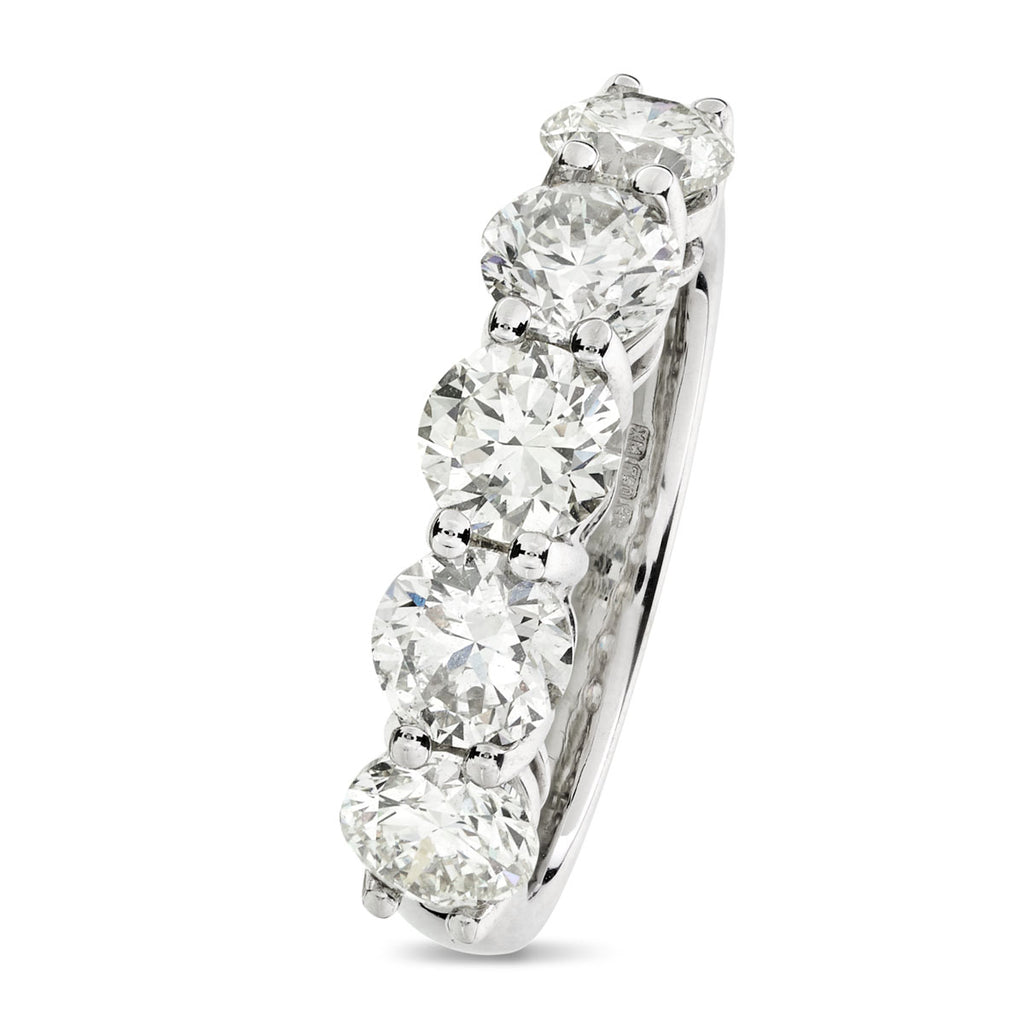 Round Brilliant Cut 5-stone Diamond Ring 2.53ct K-M SI1-SI2 WGI 18K White Gold