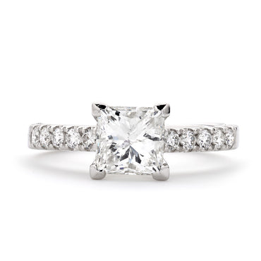 Princess Cut Solitaire Diamond Ring 1.61ct F SI2 IGI 18K White Gold