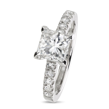 Princess Cut Solitaire Diamond Ring 1.61ct F SI2 IGI 18K White Gold