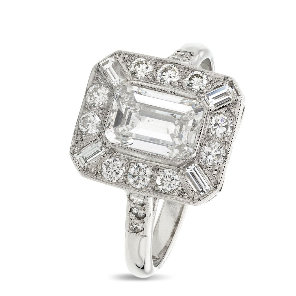 Art Deco Emerald Cut Diamond 1.01ct E SI1 WGI Platinum Engagement Ring