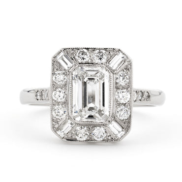 Emerald Cut Solitaire Diamond Ring 1.01ct E SI1 WGI Platinum