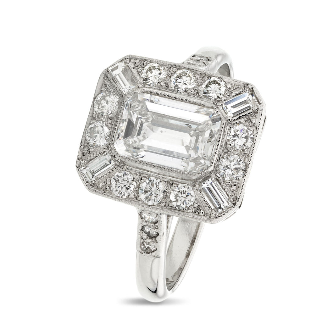 Emerald Cut Solitaire Diamond Ring 1.01ct E SI1 WGI Platinum