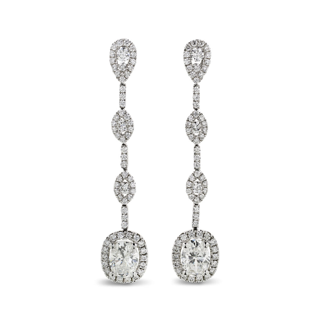 A pair of cushion cut diamond Drop Earrings 1.02ct H-I VS2 WGI 18K white gold