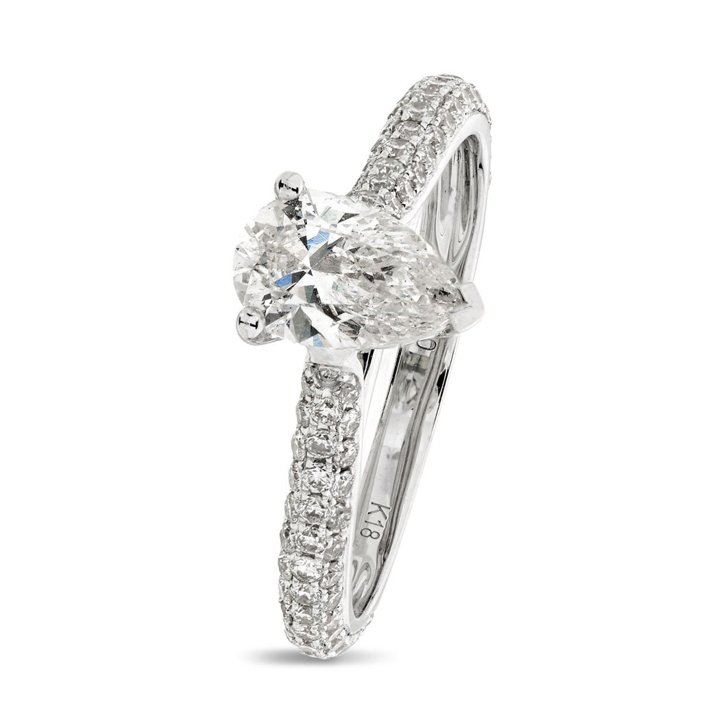 Pear Shape Diamond 0.90ct H SI1 WGI 18k White Gold Engagement Ring