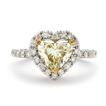 Heart-shape Solitaire Diamond Ring 2.01ct NATURAL FANCY YELLOW SI2 GIA 18K White Gold