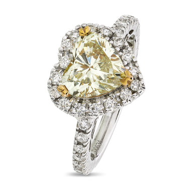 Heart-shape Solitaire Diamond Ring 2.01ct NATURAL FANCY YELLOW SI2 GIA 18K White Gold