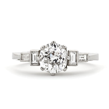 Round Old Cut Solitaire Diamond Ring 1.24ct F SI3 WGI Platinum