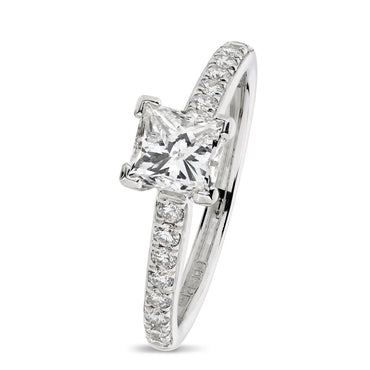 Princess Cut Solitaire Diamond Ring 0.96ct F SI1 WGI 18K White Gold