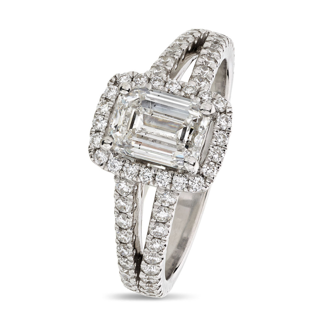 Emerald Cut Solitaire Diamond Ring 1.2ct G SI2 GIA 18K White Gold