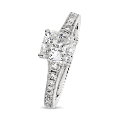 Cushion Cut Solitaire Diamond Ring 1.4ct E SI2 WGI 18K White Gold