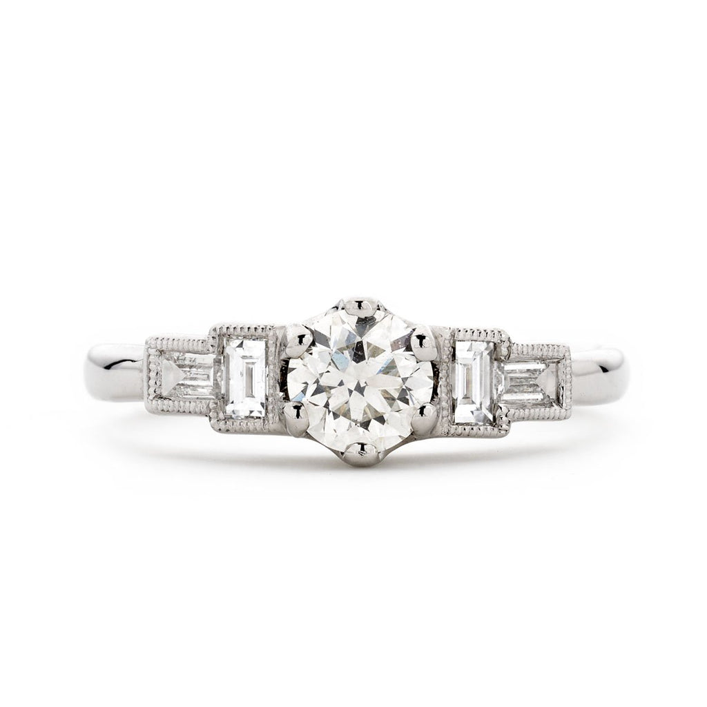 Art Deco Round Brilliant Cut Diamond 0.52ct I VS2 WGI Platinum Engagement Ring