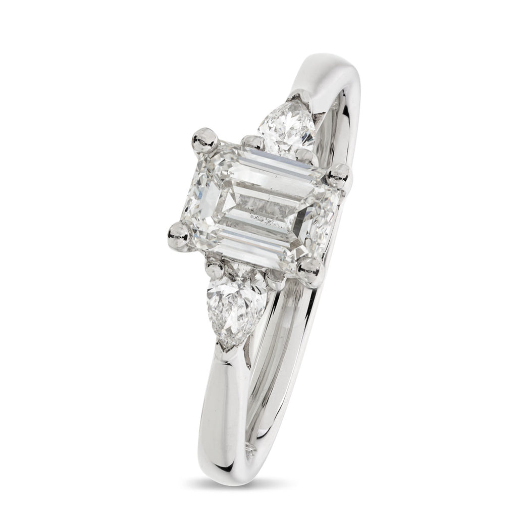 Emerald Cut Solitaire Diamond Ring 1ct H SI2 GIA 18K White Gold