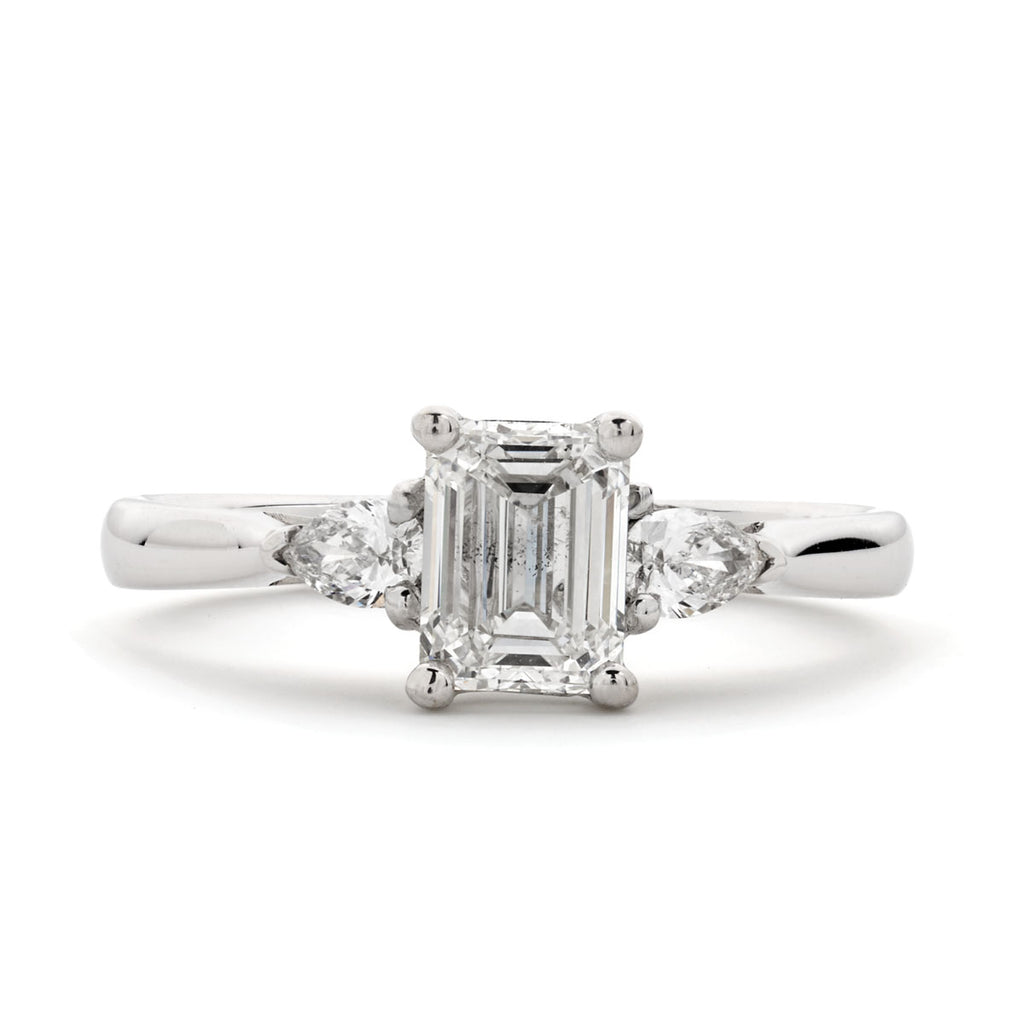 Emerald Cut Solitaire Diamond Ring 1ct H SI2 GIA 18K White Gold