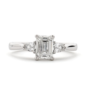 Emerald Cut Solitaire Diamond Ring 1ct H SI2 GIA 18K White Gold