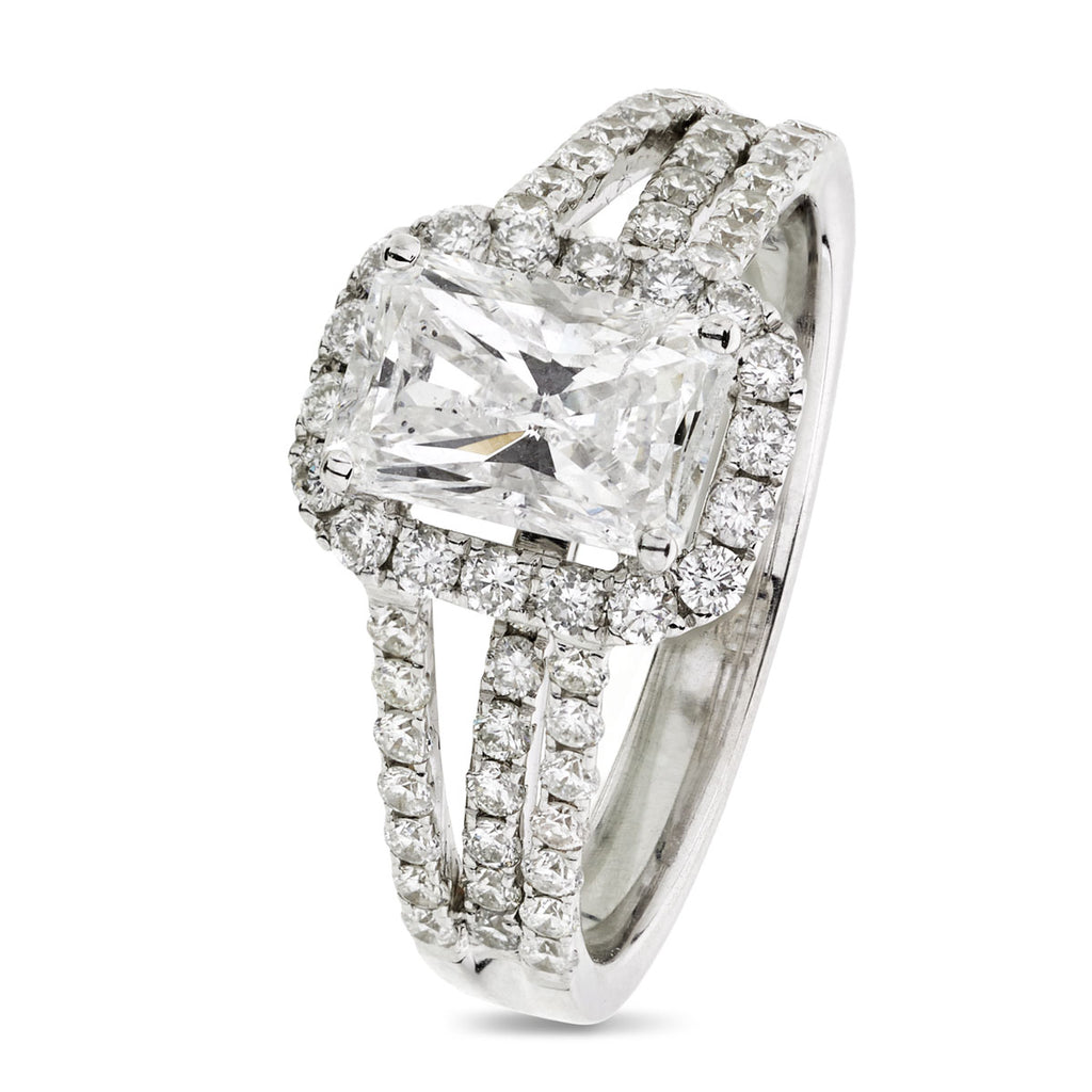 Radiant Cut Solitaire Diamond Ring 1.22ct D SI1 WGI 18K White Gold