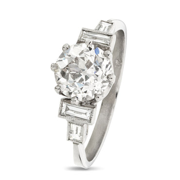 Round Old Cut Solitaire Diamond Ring 1.66ct H VS2 WGI Platinum