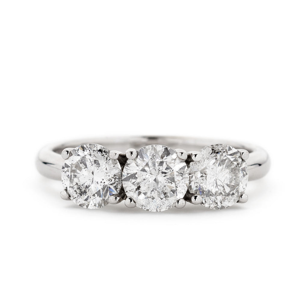 Round Brilliant Cut 3-stone Diamond Ring 1.97ct E SI2 WGI 18K White Gold
