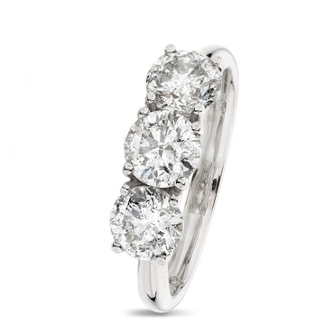 Three Stone Diamond Ring 1.97ct E SI2 WGI 18k White Gold