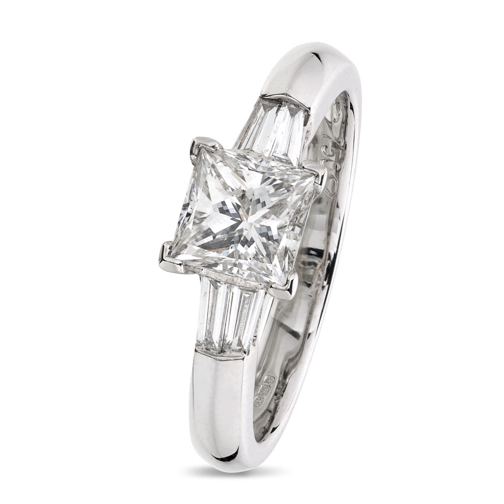 Princess Cut Solitaire Diamond Ring 1.03ct F SI1 WGI 18K White Gold