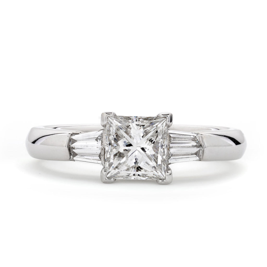 Princess Cut Solitaire Diamond Ring 1.03ct F SI1 WGI 18K White Gold