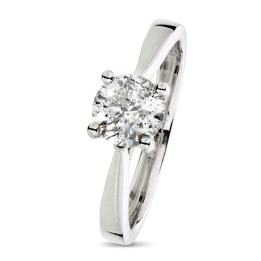 Round Brilliant Cut Solitaire Diamond Ring 1.02ct F I2 WGI 18K White Gold