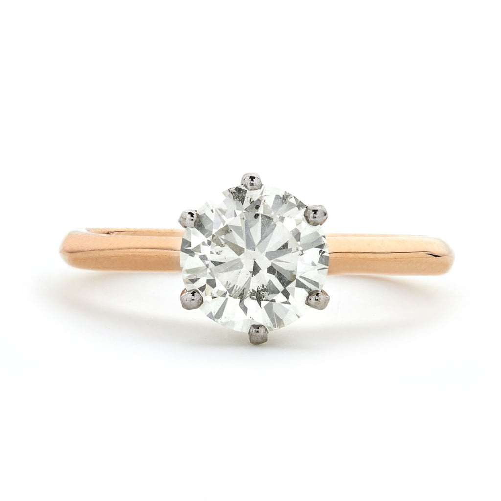 Round Brilliant Cut Solitaire Diamond Ring 1ct J SI1 WGI 18K Rose And White Gold