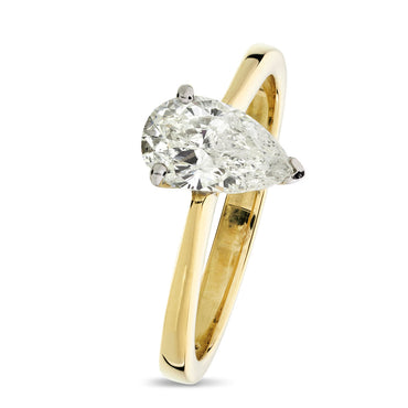 Pear-shape Solitaire Diamond Ring 0.92ct J SI2 WGI 18K Yellow And White Gold