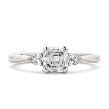 Asscher Cut Solitaire Diamond Ring 1.11ct D SI2 WGI 18K White Gold