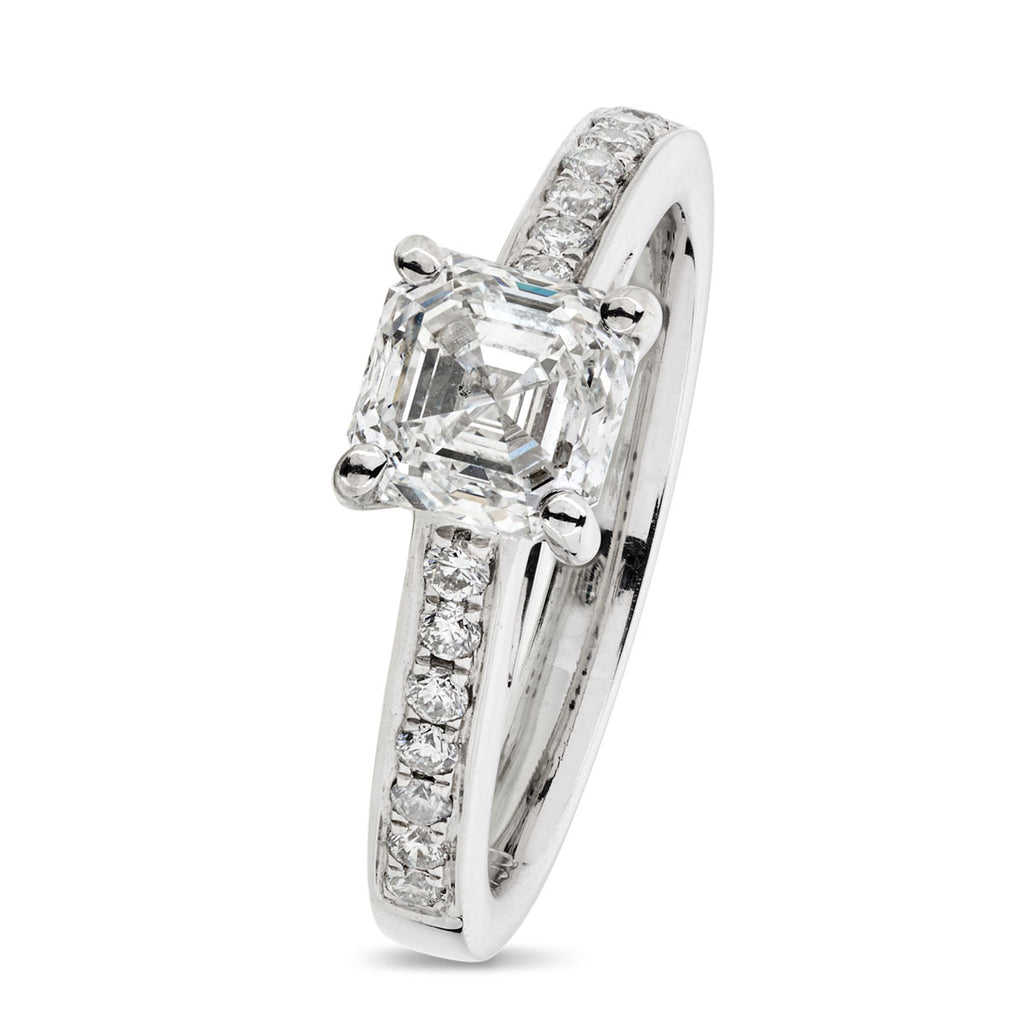 Asscher Cut Solitaire Diamond Ring 1.16ct H SI2 WGI 18K White Gold