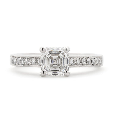Asscher Cut Solitaire Diamond Ring 1.16ct H SI2 WGI 18K White Gold