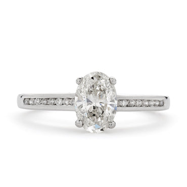 Oval Cut Solitaire Diamond Ring 1.01ct J SI2 WGI 18K White Gold