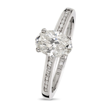 Oval Cut Solitaire Diamond Ring 1.01ct J SI2 WGI 18K White Gold