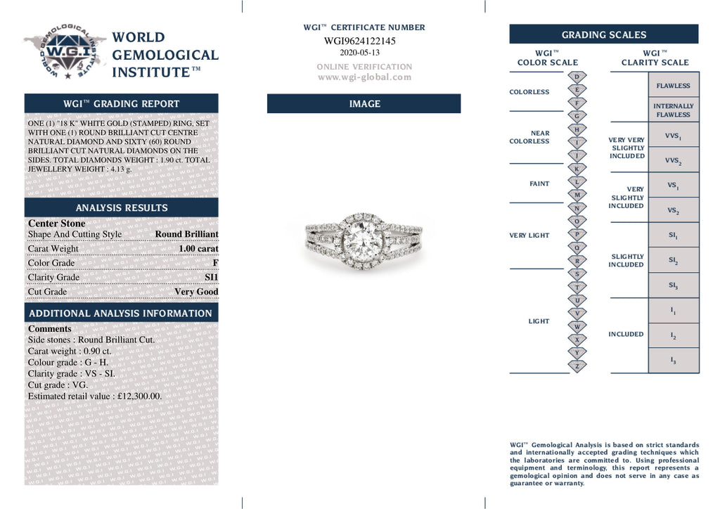Radiant Cut Solitaire Diamond Ring 1ct F SI1 WGI 18K White Gold