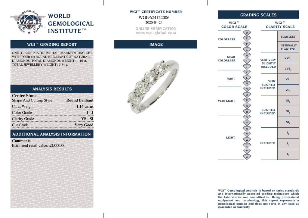 Round Brilliant Cut 4-stone Diamond Ring I-J VS-SI WGI platinum