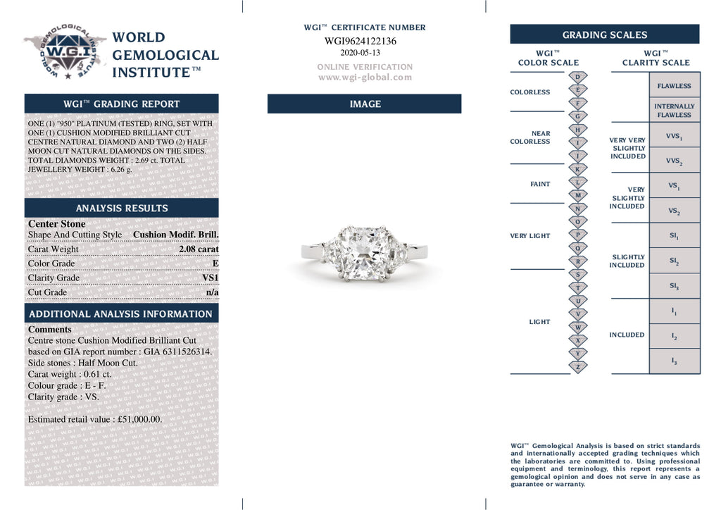 Cushion Cut Solitaire Diamond Ring 2.08ct E VS1 GIA Platinum