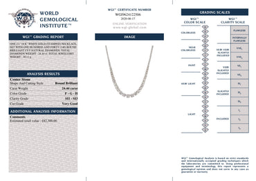 Diamond Necklace 24.44ct F-G-H SI1-SI3 set in 18k white gold