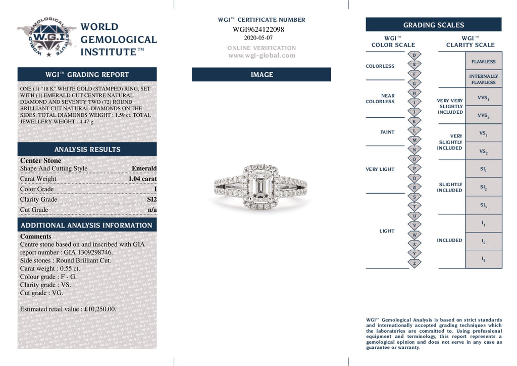 Emerald Cut Solitaire Diamond Ring 1.04ct I SI2 GIA 18K White Gold