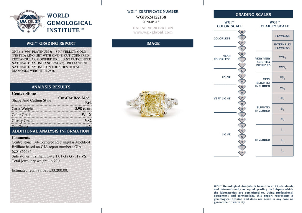 Radiant Cut Solitaire Diamond Ring 3.98ct W-X VS1 GIA Platinum