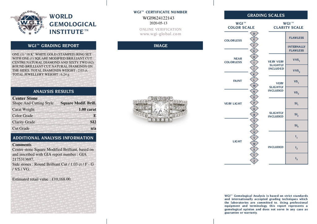 Princess Cut Solitaire Diamond Ring 1ct E SI2 GIA 18K White Gold
