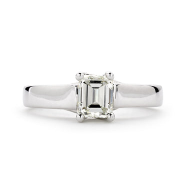 Emerald Cut Solitaire Diamond Ring 1.01ct J VS1 WGI 18K White Gold