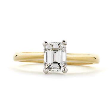 Emerald Cut Solitaire Diamond Ring 1.07ct E VS1 18K yellow and white gold