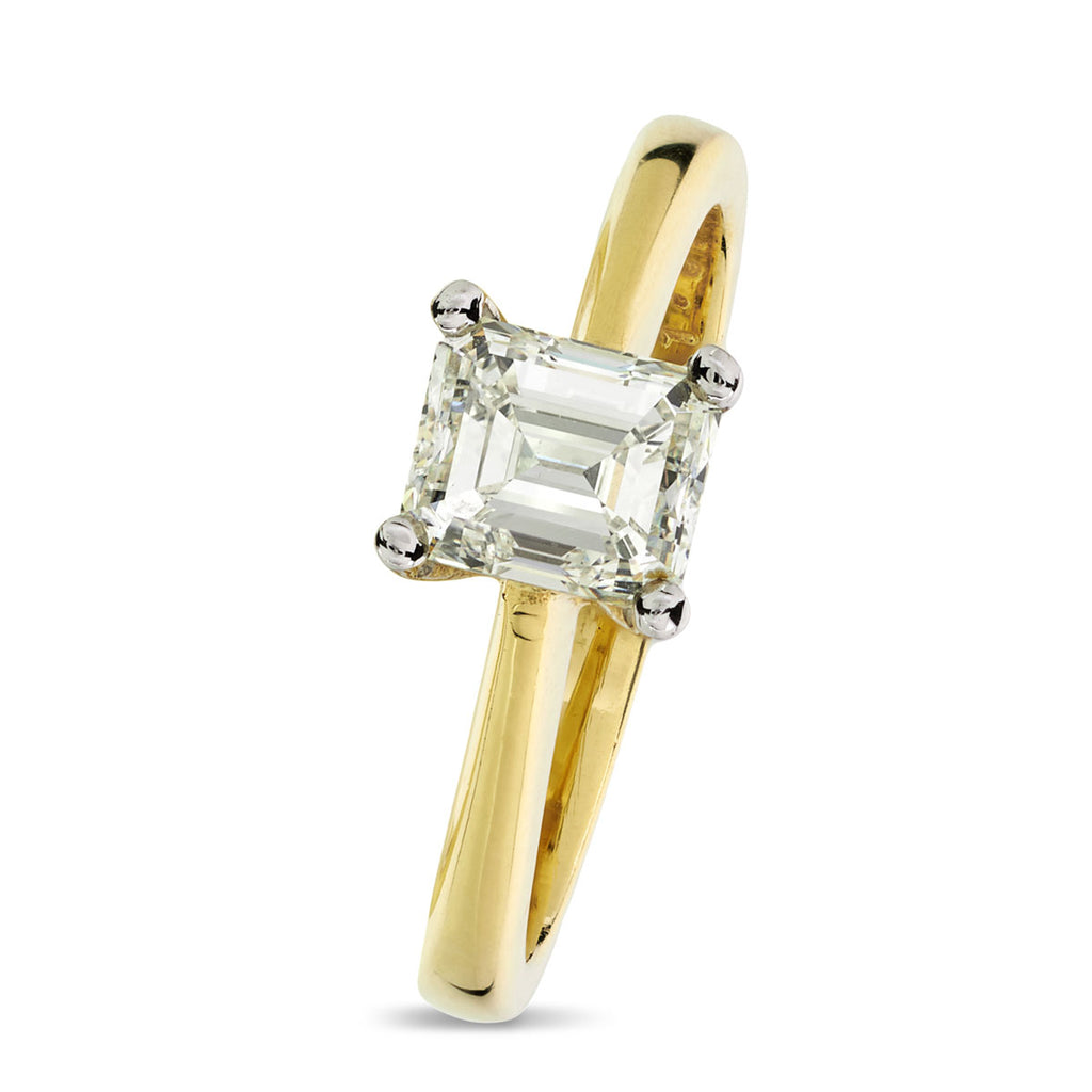 Emerald Cut Solitaire Diamond Ring 1.07ct K VS1 WGI 18K Yellow And White Gold