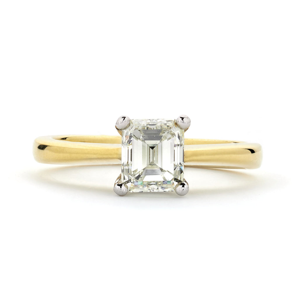Emerald Cut Solitaire Diamond Ring 1.07ct K VS1 WGI 18K Yellow And White Gold
