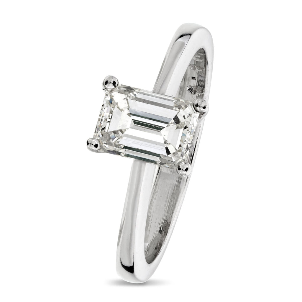 Emerald Cut Solitaire Diamond Ring 1.1ct J VS1 WGI 18K White Gold