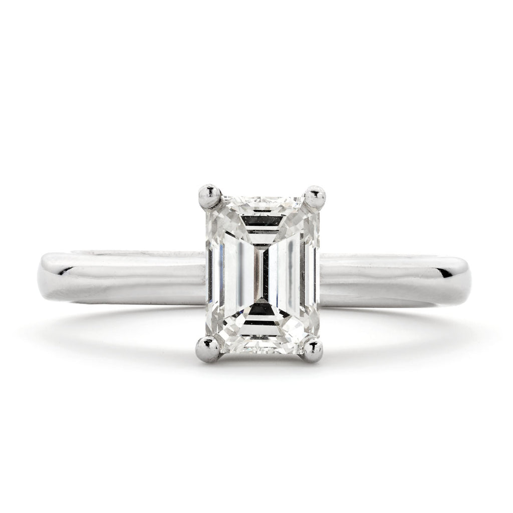 Emerald Cut Solitaire Diamond Ring 1.1ct J VS1 WGI 18K White Gold