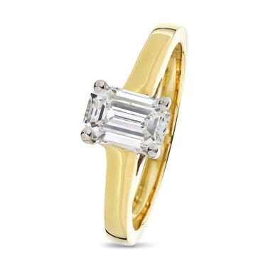 Emerald Cut Solitaire Diamond Ring 1.03ct D VS1 18K yellow and white gold