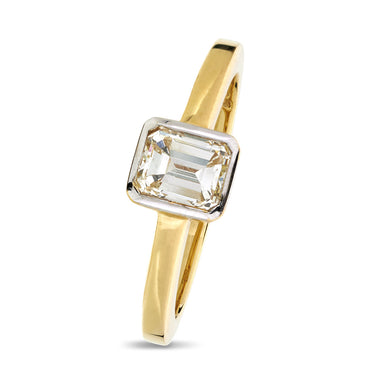 Emerald Cut Solitaire Diamond Ring 1.07ct J VS2 WGI 18K Yellow Gold