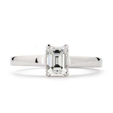 Emerald Cut Solitaire Diamond Ring 0.75ct J VS1 WGI 18K White Gold