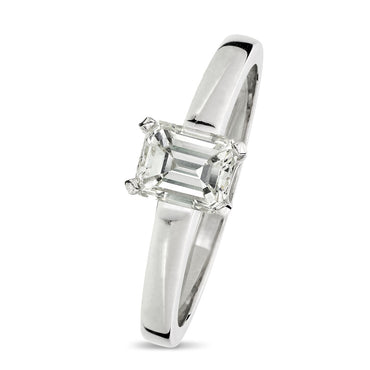 Emerald Cut Solitaire Diamond Ring 0.75ct J VS1 WGI 18K White Gold